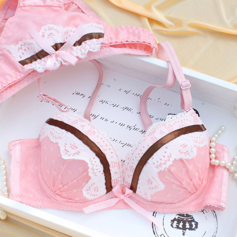 free shipping 2013 sexy female underwear best cheap push up pink bras the brassiere studded bra set for women top cute heart bow
