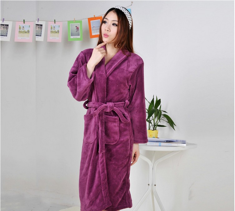 Free Shipping 2013 Sexy Sleepwear Female Lover  Bathrobe Winter Solid Coral Fleece Min Order $30 Retail Wholesale