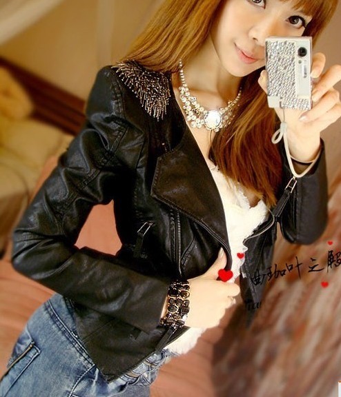 Free shipping 2013 size S-L women's spring fashionable casual PU leather clothing outerwear leather coat jacket