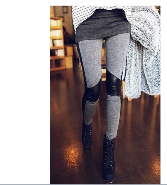 Free shipping 2013 sportwear  Casual wholesale of  faux leather patchwork  cotton legging  jeans pants tights balck grey color