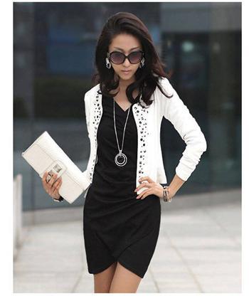 Free Shipping 2013 spring all-match female rivet paillette o-neck long-sleeve slim short jacket spring and autumn top LDX