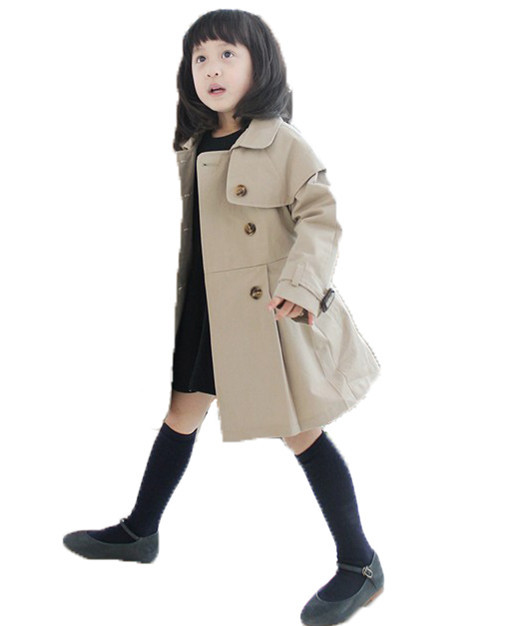 free shipping 2013 spring and autumn female child princess khaki double breasted trench baby outerwear child large