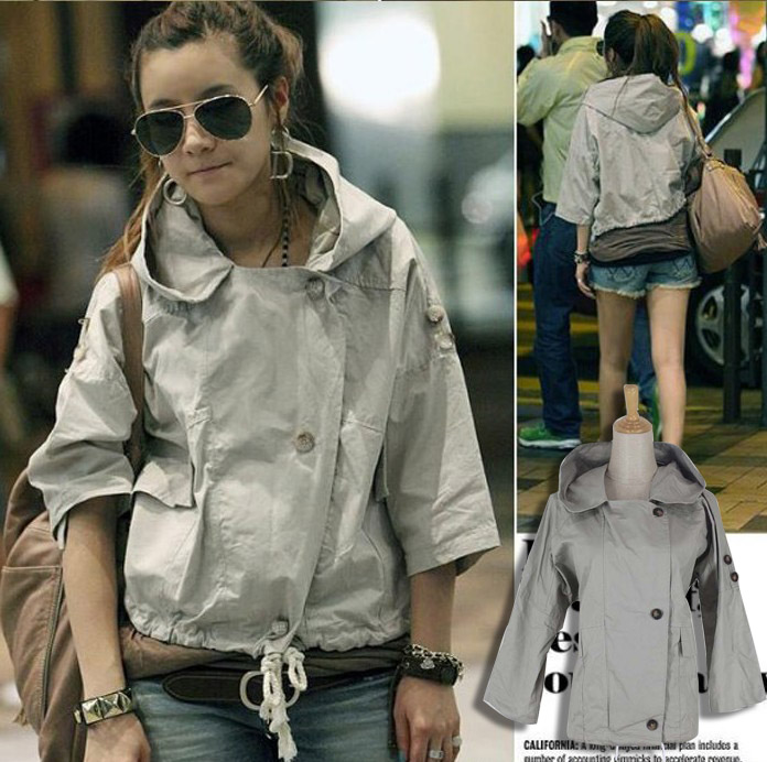 Free Shipping 2013 spring and autumn women's h1892 casual personality with a hood loose lacing trench outerwear wholesale