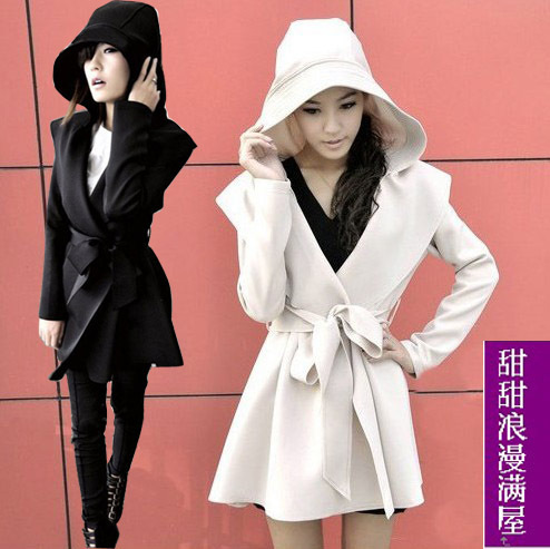 Free shipping 2013 spring and autumn women's l4618 fashion personality blank long design hooded trench outerwear