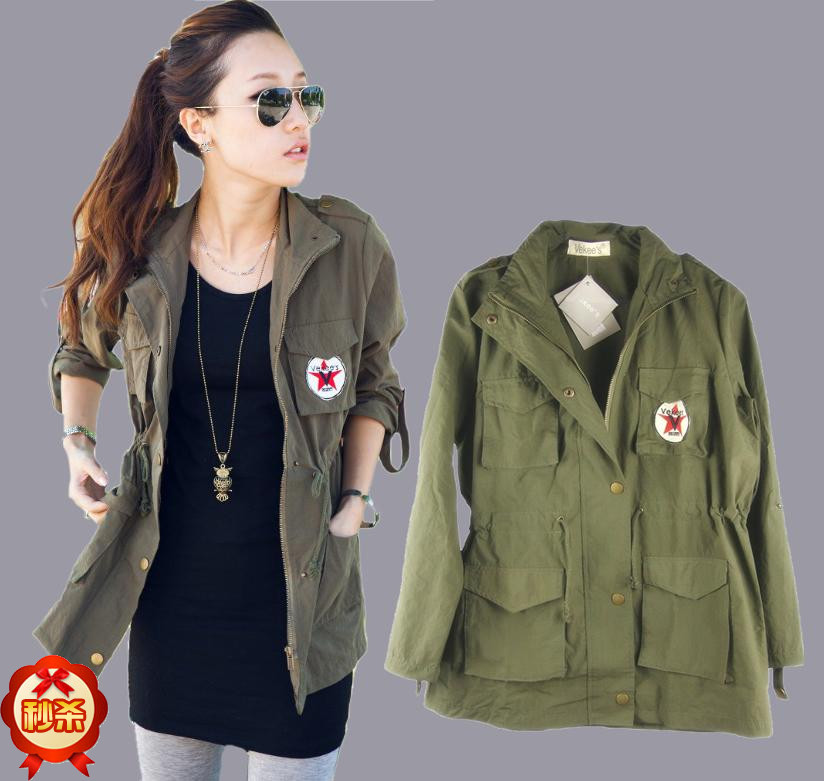 Free Shipping 2013 Spring And Autumn Women's Washed  Cotton Casual Outerwear  Medium-long Jacket Plus Size For Sale