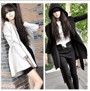 Free Shipping, 2013 spring and autumn women's with a hood long design trench fashion handsome slim outerwear overcoat