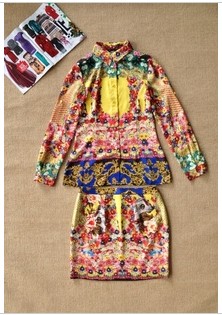 free shipping 2013 spring and summer fashion suits new arrival fashion women's national trend print set dress top half-skirt