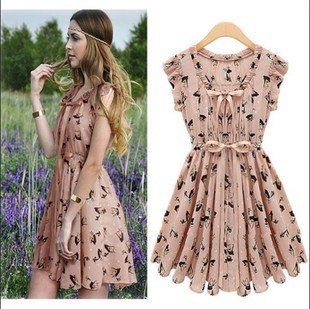Free shipping 2013 spring and summer new women elk pattern waist Korean dress