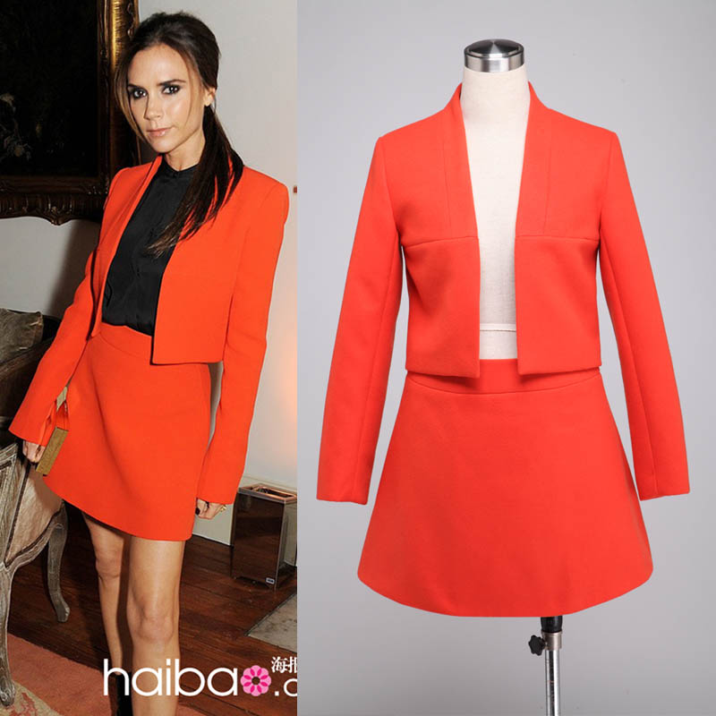 Free Shipping 2013 spring and summer women's fashion victoria cardigan short jacket dress set