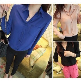Free Shipping 2013 spring and summer womens fashion chiffon shirt long sleeve casual ladies shirt