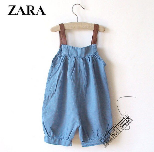 free shipping 2013 spring and summer za*a brand girls children denim overalls sling pants short pants a154