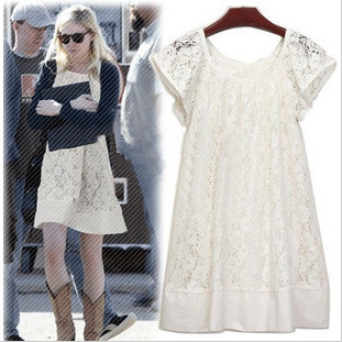 Free shipping 2013 spring and summerGood quality! Fashion wild white lace simple primer dress was thinlace dress