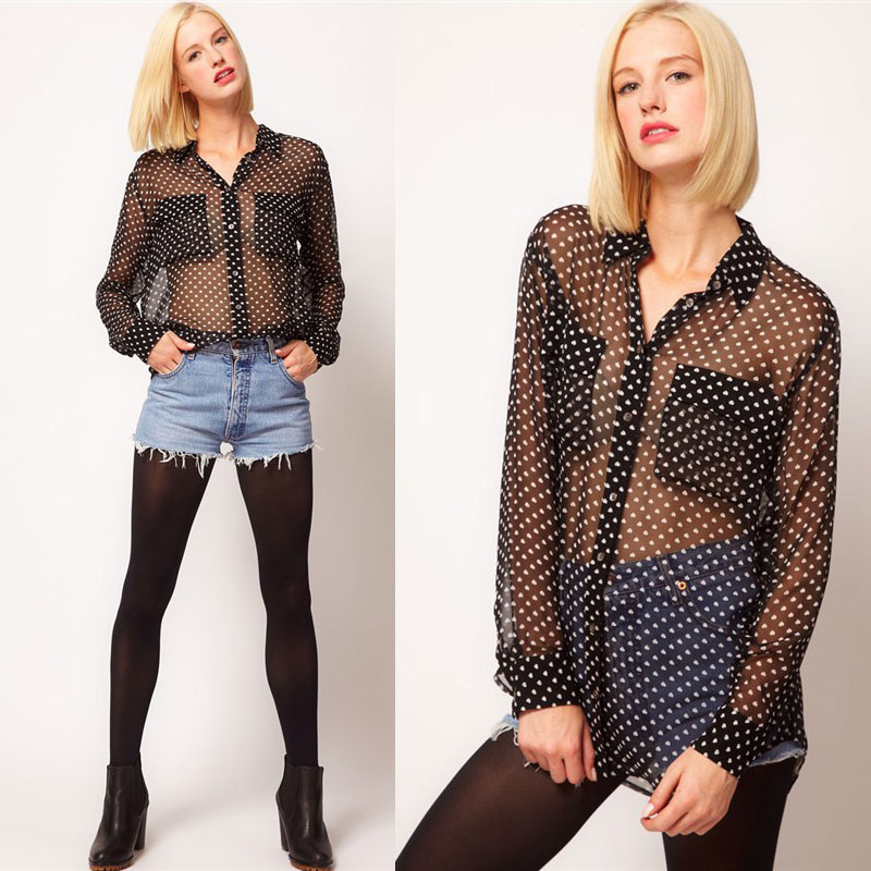 Free shipping 2013 spring asos peach transparent chiffon shirt love shirt female