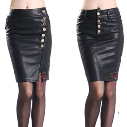 Free Shipping! 2013 Spring Autumn Fashion Black Pluse Size Water Washed PU Leather Slim Hip Step Bust Skirt D0858#