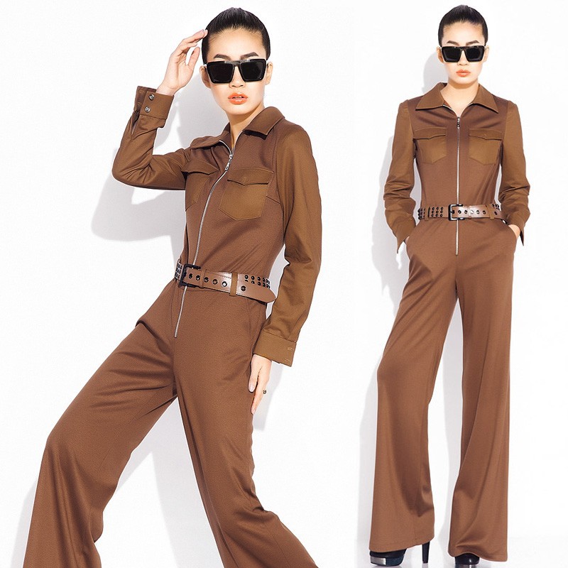 free shipping 2013 spring autumn fashion designer womens khaki jumpsuit  ladies slim jumpsuits rompers coverall for women