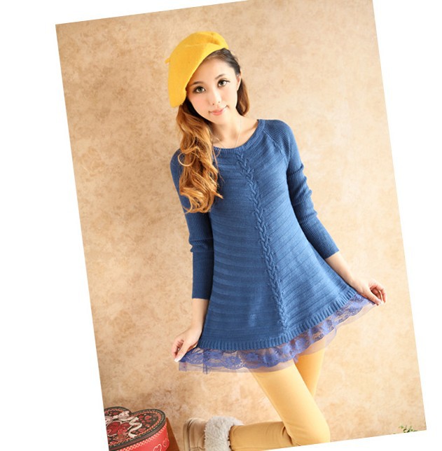 Free Shipping 2013 Spring Autumn Fashion Women's Lace Knitted Slim Sweaters Long Sleeve One Size Pullover Six Color For Choose