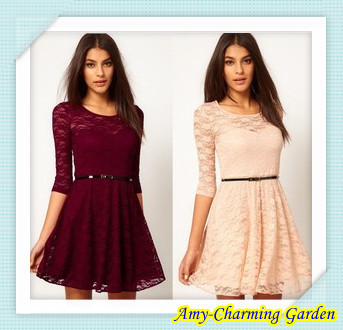 Free shipping 2013 Spring autumn women's O-neck lace dress  sexy dress slim dress #kq005