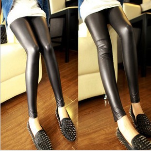 Free Shipping 2013 spring black matt dull high-elastic slim faux leather pants female ankle length legging LDX