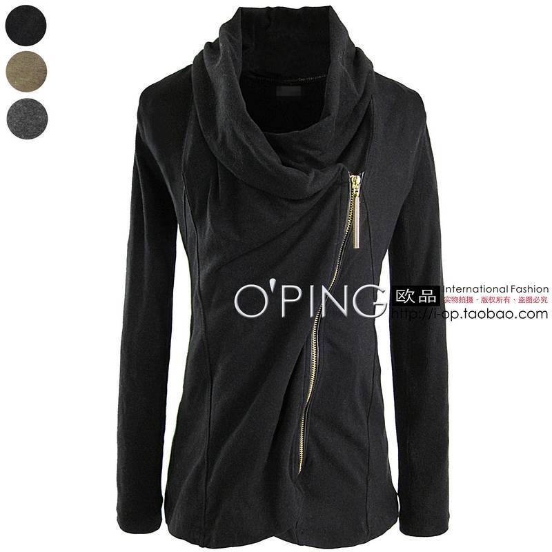 Free Shipping 2013 Spring C oblique zipper large lapel elastic slim casual elegant outerwear 3