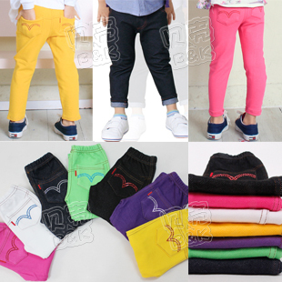 free shipping 2013 spring candy all-match boys clothing girls clothing child soft elastic denim pants kz-1106