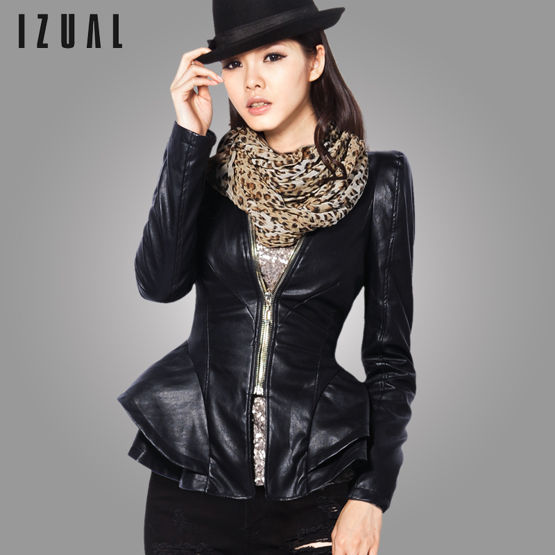 Free Shipping 2013 Spring   casual leather clothing female slim short design long-sleeve coat women's leather