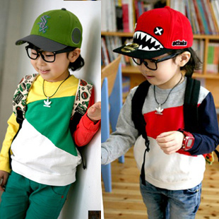 Free shipping 2013 spring child color block decoration sweatshirt male female child pullover