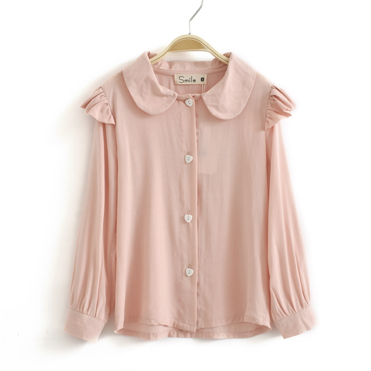 Free shipping! 2013 spring children's clothing cotton solid color, long-sleeve blouse for girls, pink & white 2 color