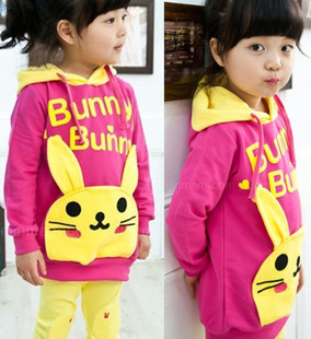 Free shipping 2013 spring children's clothing rabbit Fleece sweatshirt child outerwear fleece gowns baby girl hoody