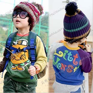 Free Shipping 2013 spring colored drawing cartoon boys clothing girls clothing baby fleece sweatshirt outerwear wt-0483