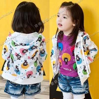 free shipping 2013 spring colorful bear girls clothing baby child with a hood sweatshirt outerwear wt-0207 3pcs/lot