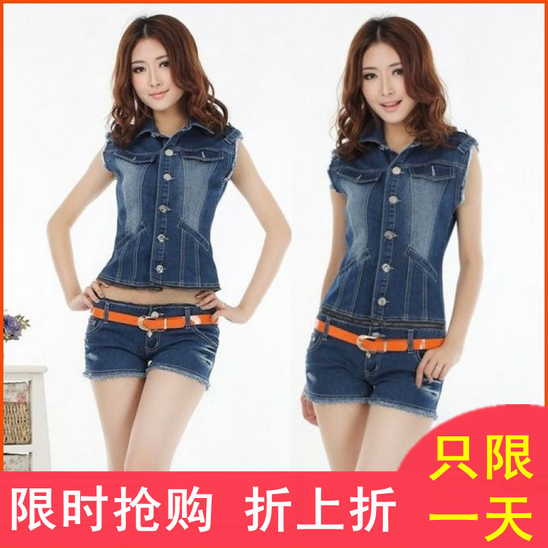 free shipping 2013 spring denim jumpsuit shorts female slim breasted vest hot jumpsuit trousers