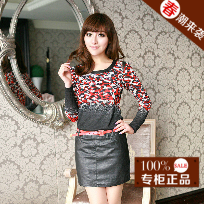 Free shipping 2013 spring elegant leopard print leather patchwork one-piece dress