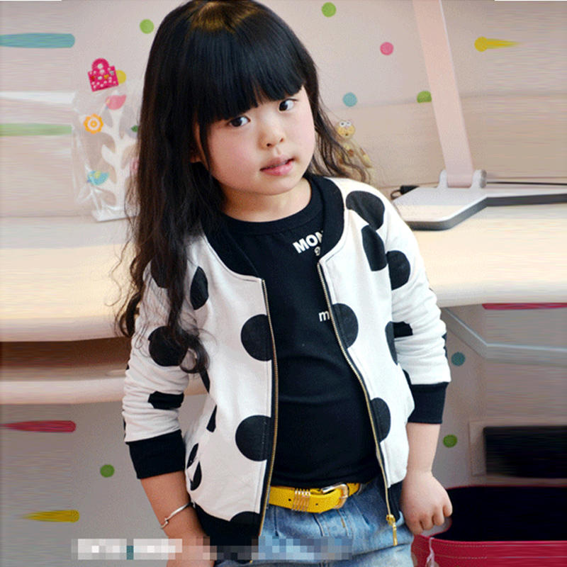 Free shipping 2013 spring/fall casual style Children's outerwear big dot baby girl zip-up sweater cardigan kids top