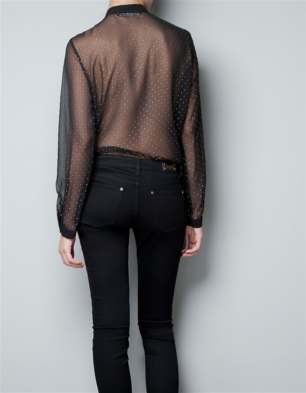 Free shipping 2013 spring fashion chiffon bronzier rivets slim women's shirt female