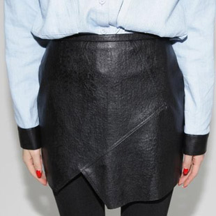 Free shipping 2013  spring fashion leather short skirt PU bust skirt sty nda high waist slim hip black leather short skirt