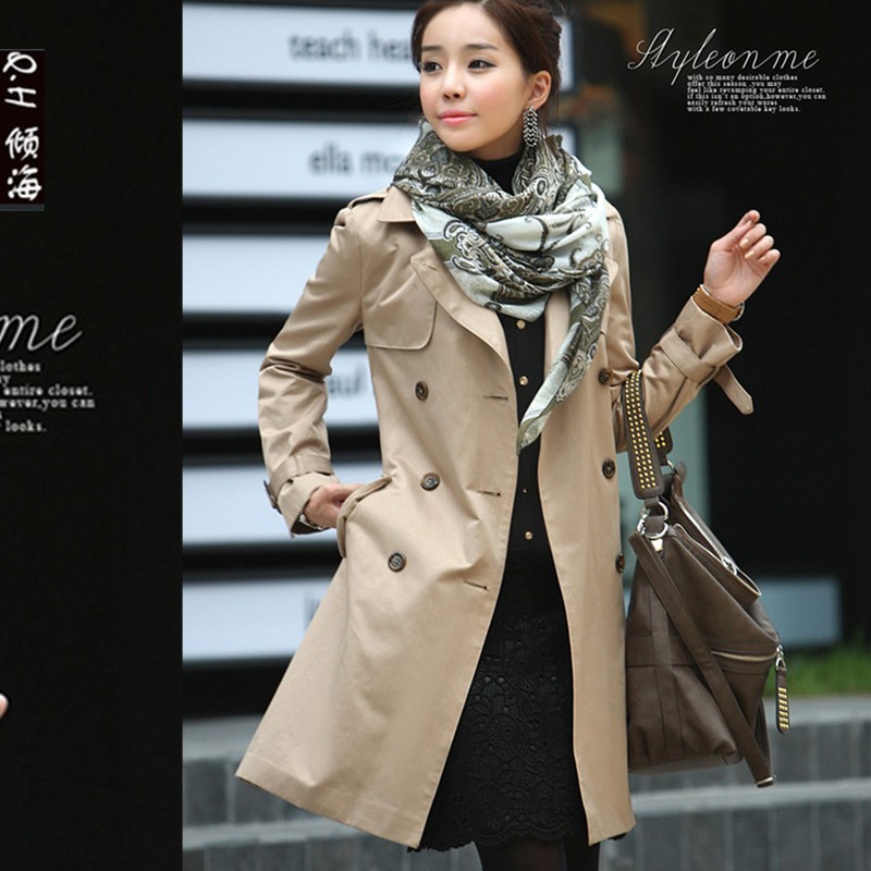 Free Shipping!  2013 spring fashion medium-long plus size trench outerwear double breasted slim elegant female