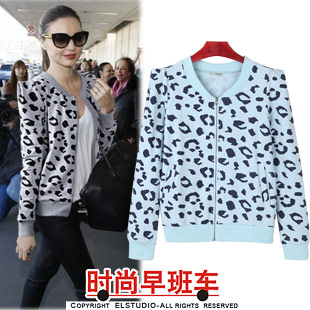 Free shipping 2013 spring fashion o-neck casual all-match leopard print long-sleeve zipper coat jk728