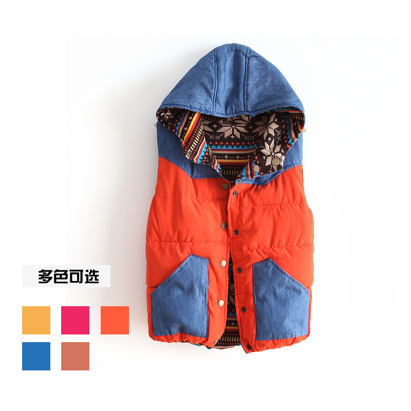 Free Shipping 2013 Spring   fashion with a hood reversible down vest cotton vest women's m7030