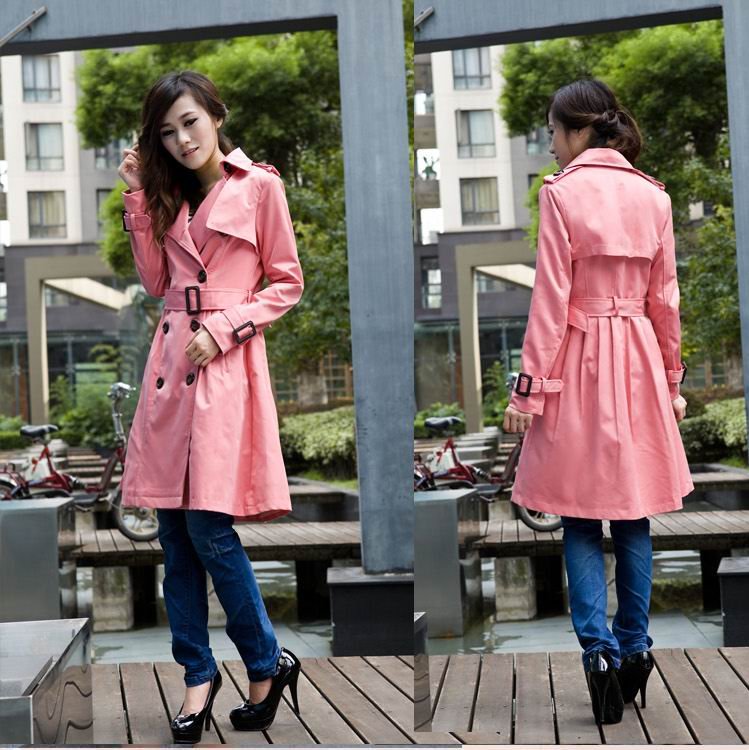 Free shipping 2013 spring fashion women's trench coat, Pink/Khaki/Black windbreaker, size S, M, L, XL, XXL
