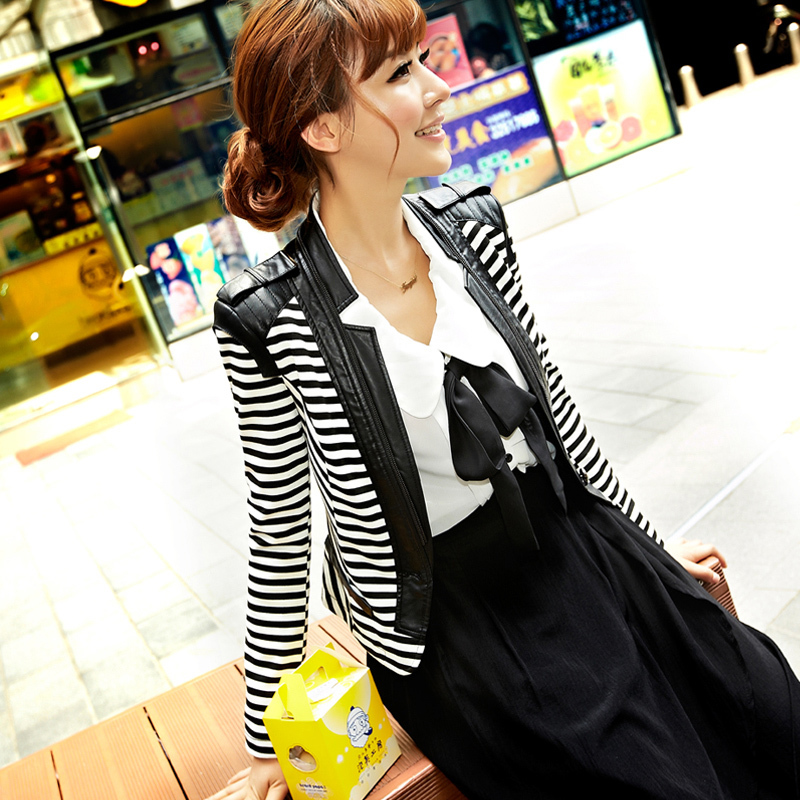 Free shipping 2013 spring fashionable casual small leather clothing slim PU patchwork 21g3684 short jacket leather