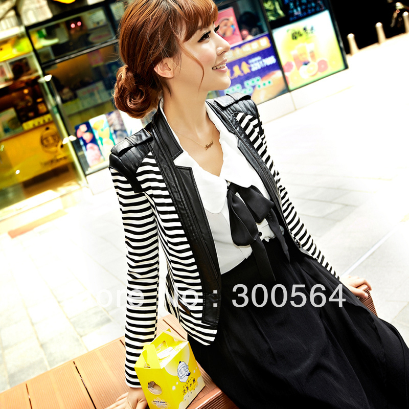 Free Shipping!2013 spring fashionable casual small leather clothing ,slim PU patchwork leather short jacket