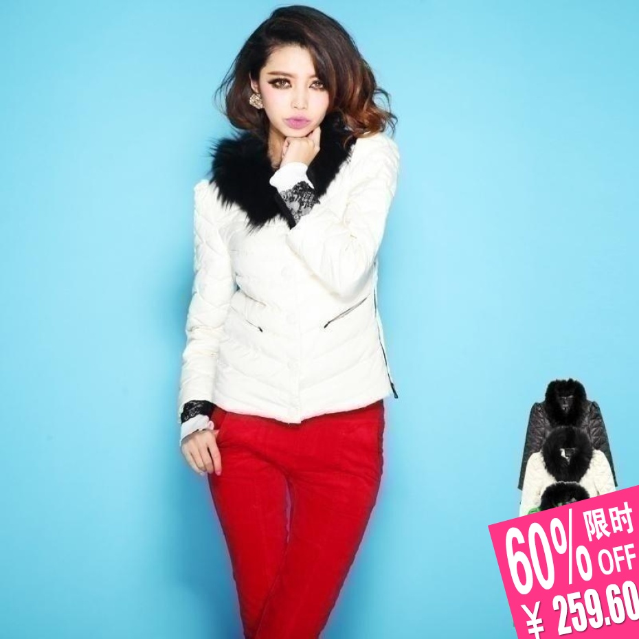 Free Shipping 2013 Spring female luxury fox fur quilting slim short design down coat outerwear
