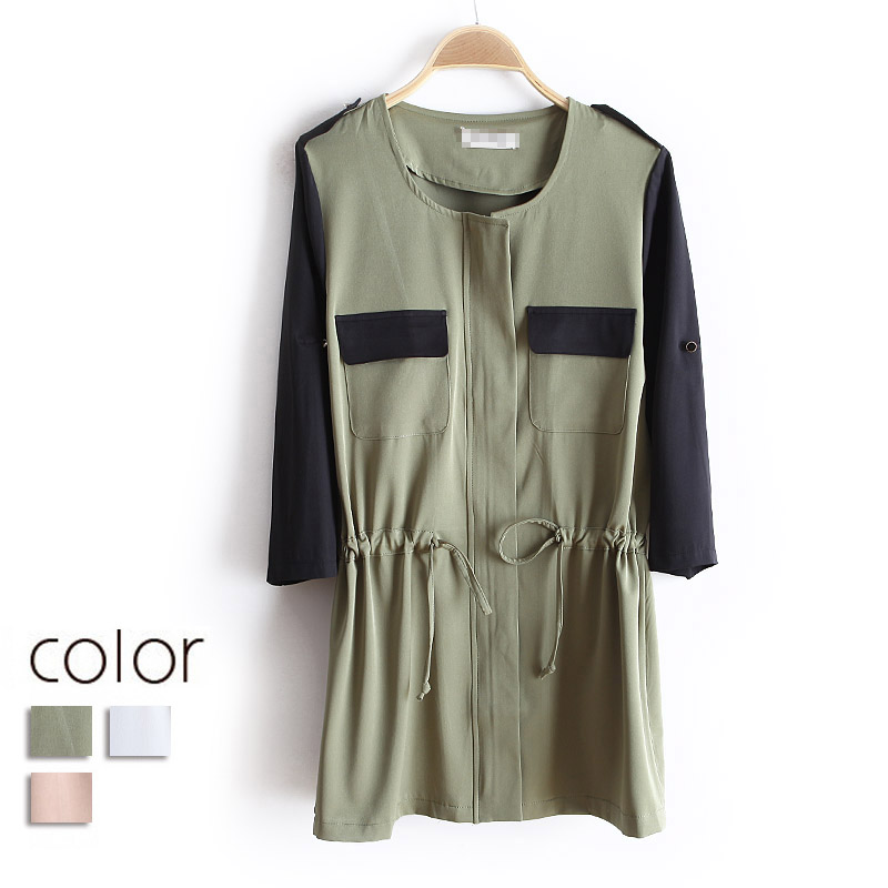 FREE SHIPPING 2013 spring formal o-neck epaulette drawstring lacing medium-long trench outerwear ww3000