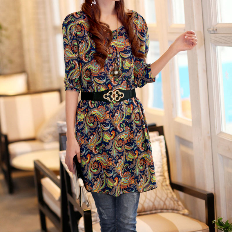 Free Shipping 2013 spring formal pullover long-sleeve chiffon dress female leather belt