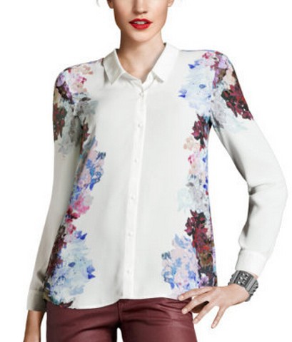 free shipping 2013 spring h*m a stereotaxic bleeding of paints Floral Print mixed colors lapel white aso* shirt/blouse ft092