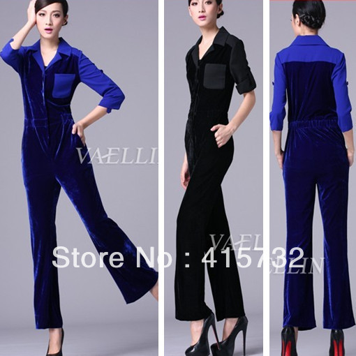 Free Shipping 2013 Spring Half Long Sleeve Velvet Jumpsuit Fashion Europe Style Female Trousers Casual romper For Women overalls