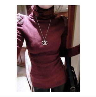 Free shipping 2013 spring heap turtleneck patchwork leather of sidepiece transparent lace women's basic shirt