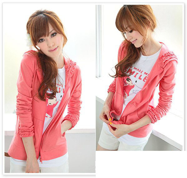Free Shipping 2013 Spring High quality   ruffle with a hood coat short jacket women