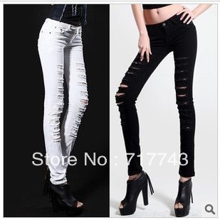 Free shipping 2013 Spring Hole New arrival women jeans Pencil style Skinny pants Fashion Promotions