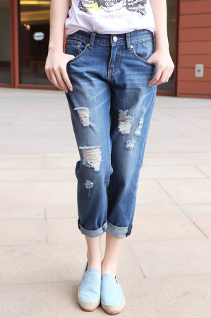 Free shipping 2013 spring hole  trousers loose jeans female trousers harem pants plus size